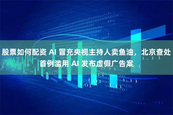股票如何配资 AI 冒充央视主持人卖鱼油，北京查处首例滥用 AI 发布虚假广告案